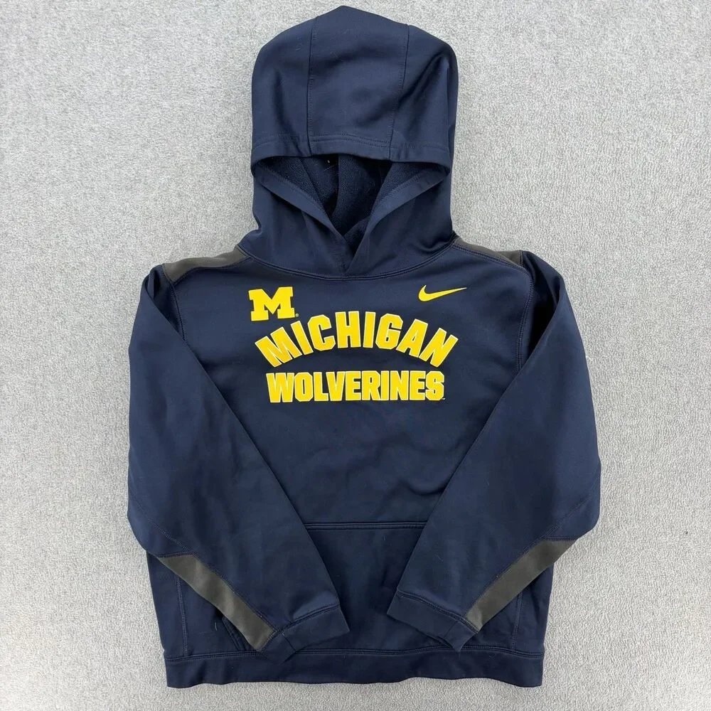 Nike Dri-FIT Michigan Wolverines Hoodie Youth XL Navy Football Pullover Blue